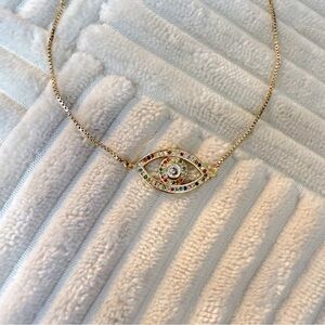 LUXURY BRACELET ADJUSTABLE DESIGN TURKISH EYE COLOR GOLD LAMINATED 18K